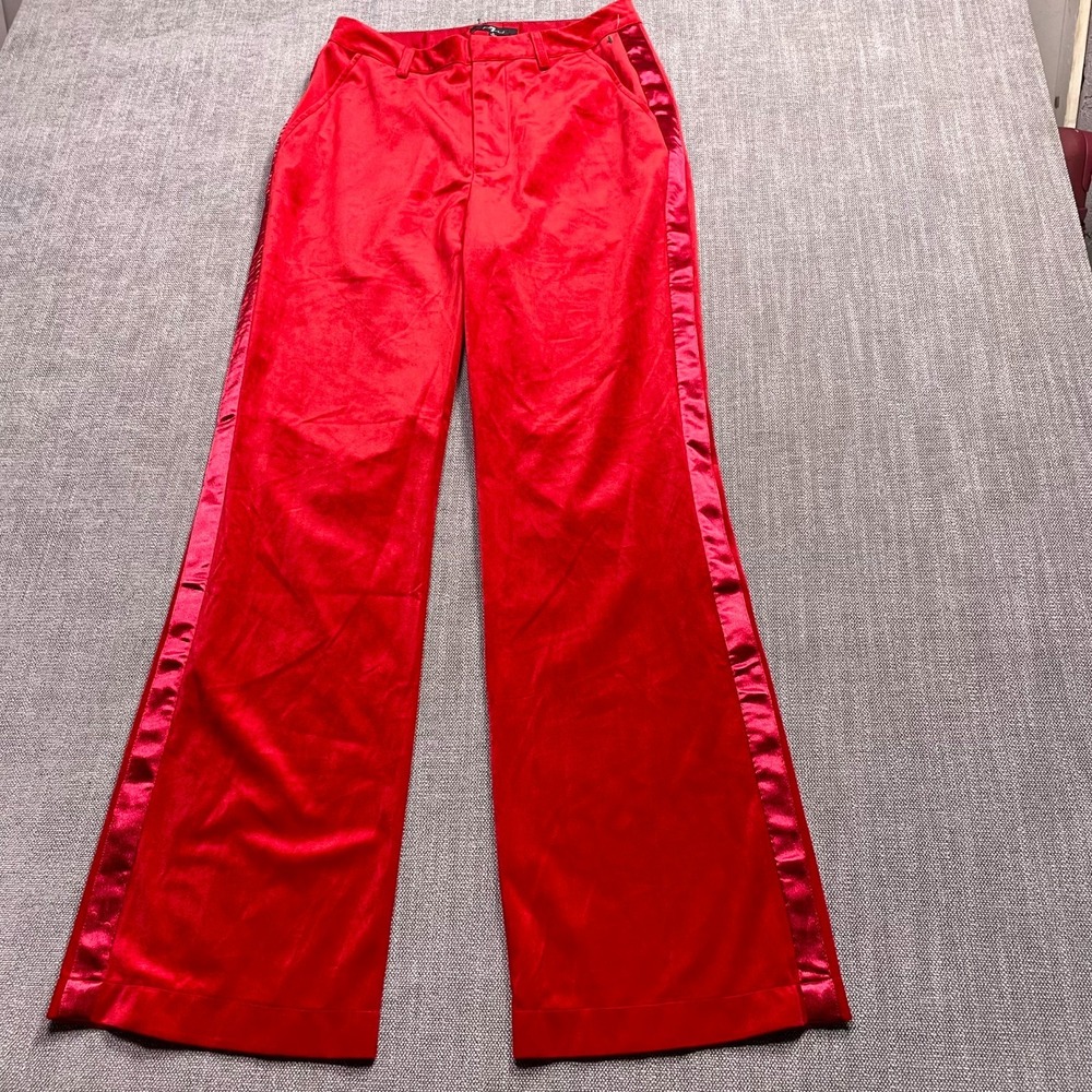 7 For All Mankind Wide Leg Pants Womens 28 Red Tuxedo Stripe Velvet Wedding